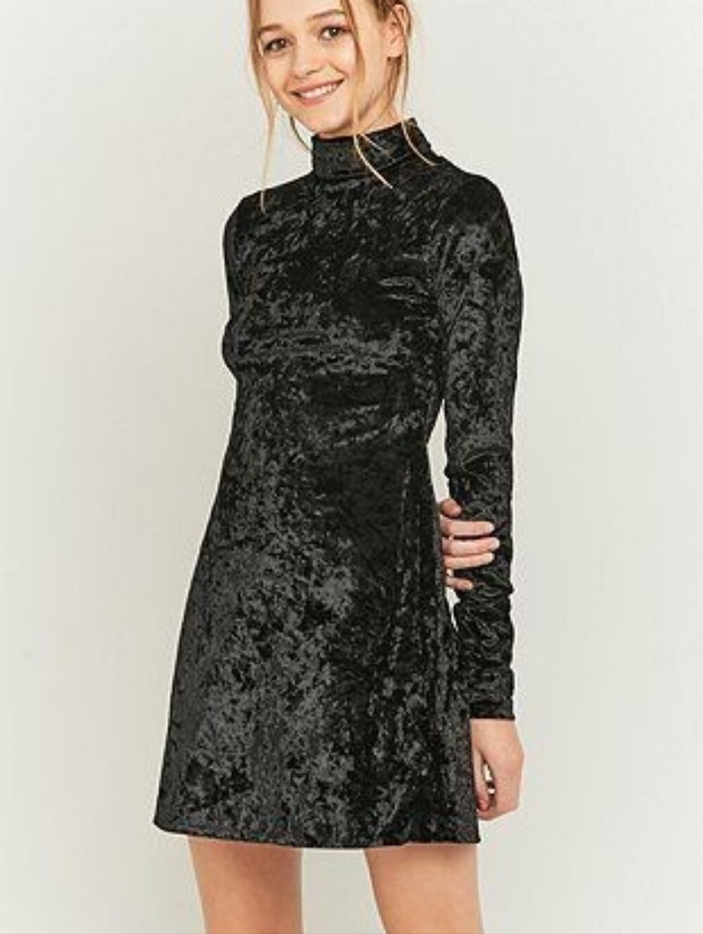 Kimchi Blue Urban Outfitters Crushed Velvet Mock Neck Mini Dress Grey Blue:Med.